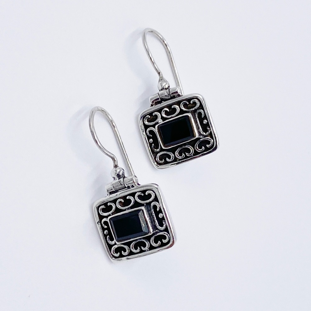 Sterling Silver 925 Black Stone Earrings